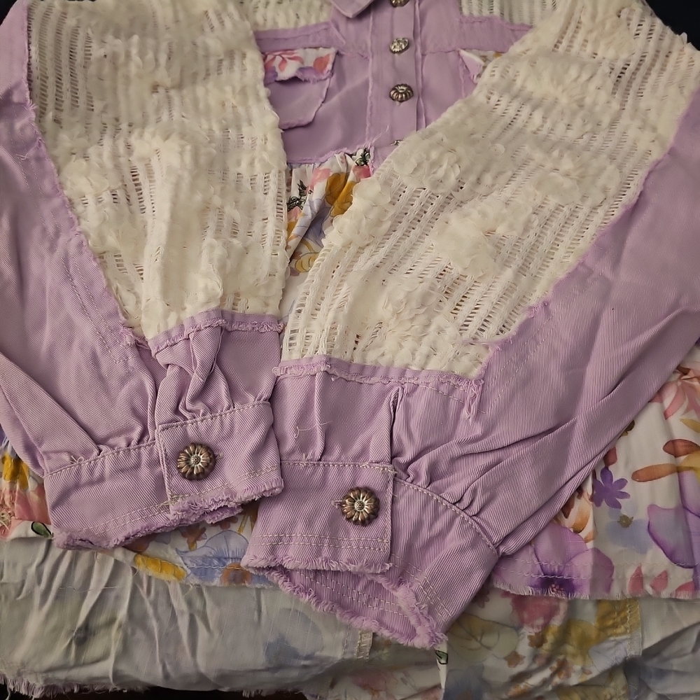 POL Lavender and Cream Jean Jacket